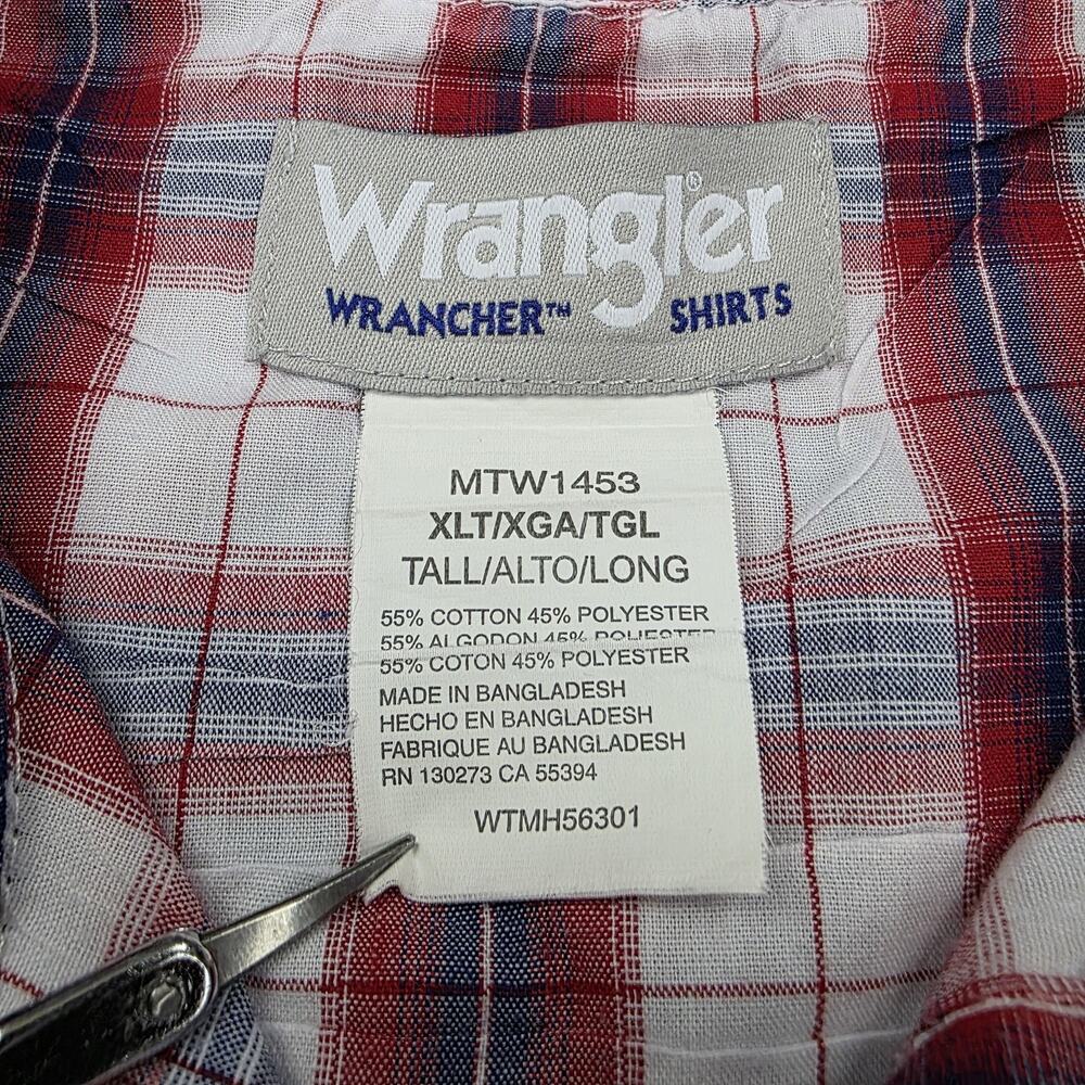 Wrangler Shirt Mens XLT Red White Blue Plaid Wrancher Pearl Snap Western Rodeo - Picture 3 of 15